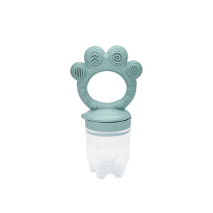 The NubiTeethe™ Multi-Flow Teether Bottle features a teal silicone handle, textured teether ring, and clear container for safe self-feeding.