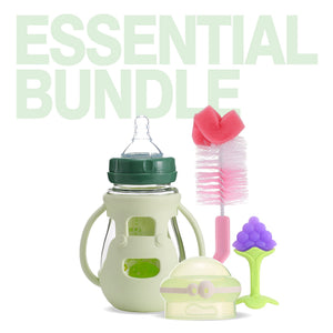 Luxury Baby Feeding Set | Borosilicate Glass Bottle + Fruit Teethers + Bottle Brushes - littlefishbaby
